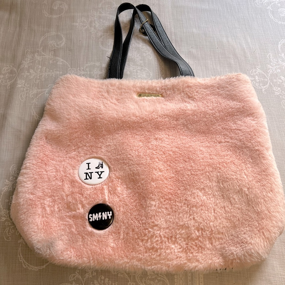 Fuzzy pink Steve Madden tote bag